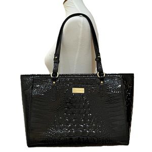 Brahmin Melbourne Asher Black Shiny Croc Embossed Leather Tote Shoulder Bag EUC
